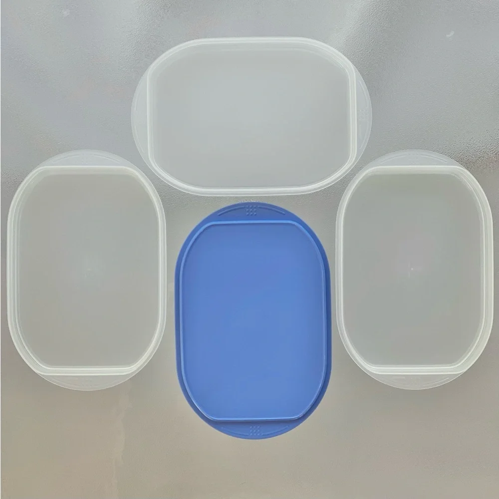 Tupperware Fridge Stackables Deli Meat Keeper Stacking Trays with Blue Lid